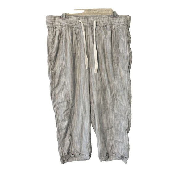Lane‎ Bryant Linen Blend Cropped Pants Womens Size 14/16 Blue Striped Coastal - Picture 1 of 5
